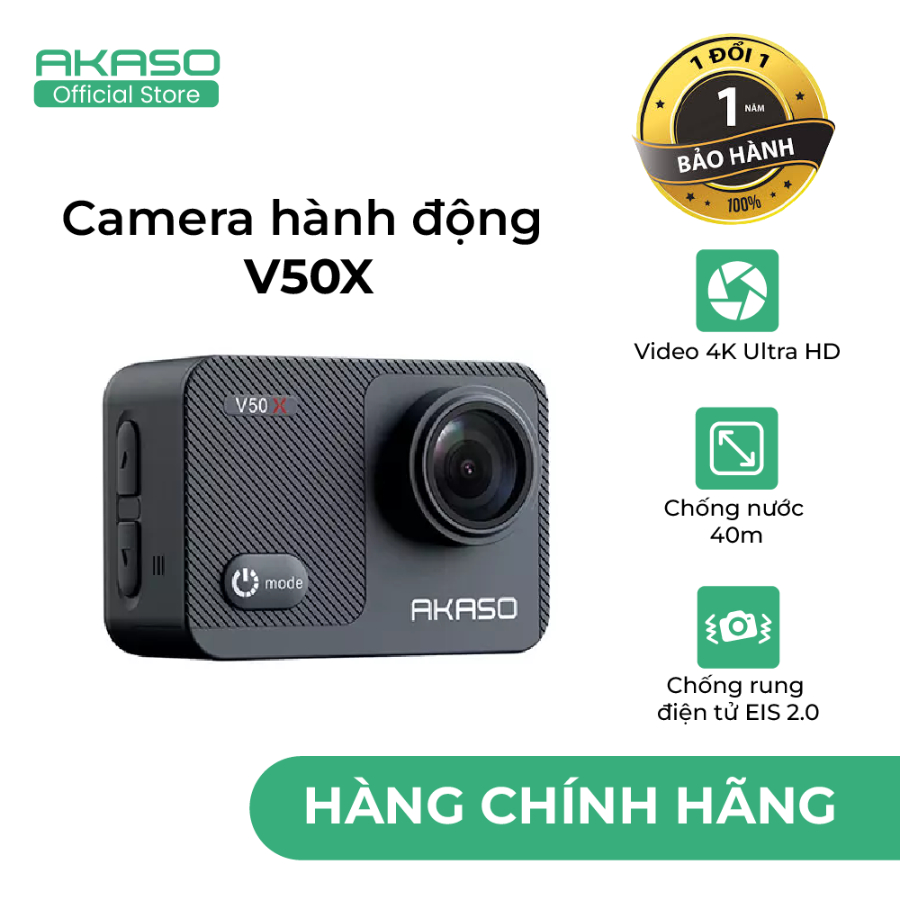 Camera hành trình AKASO V50X 4K30fps – Chống rung EIS, cảm ứng, zoom 4X, chống nước 40m