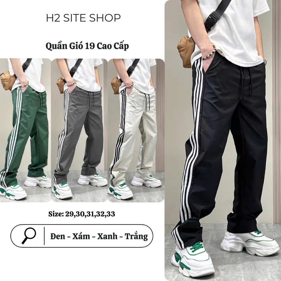 Quần Gió Nam H2 SITE Shop Ống Đứng Phối Sọc 2 Bên Cạp Chun Phong Cách Năng Động Chất Vải Thoáng Mát 