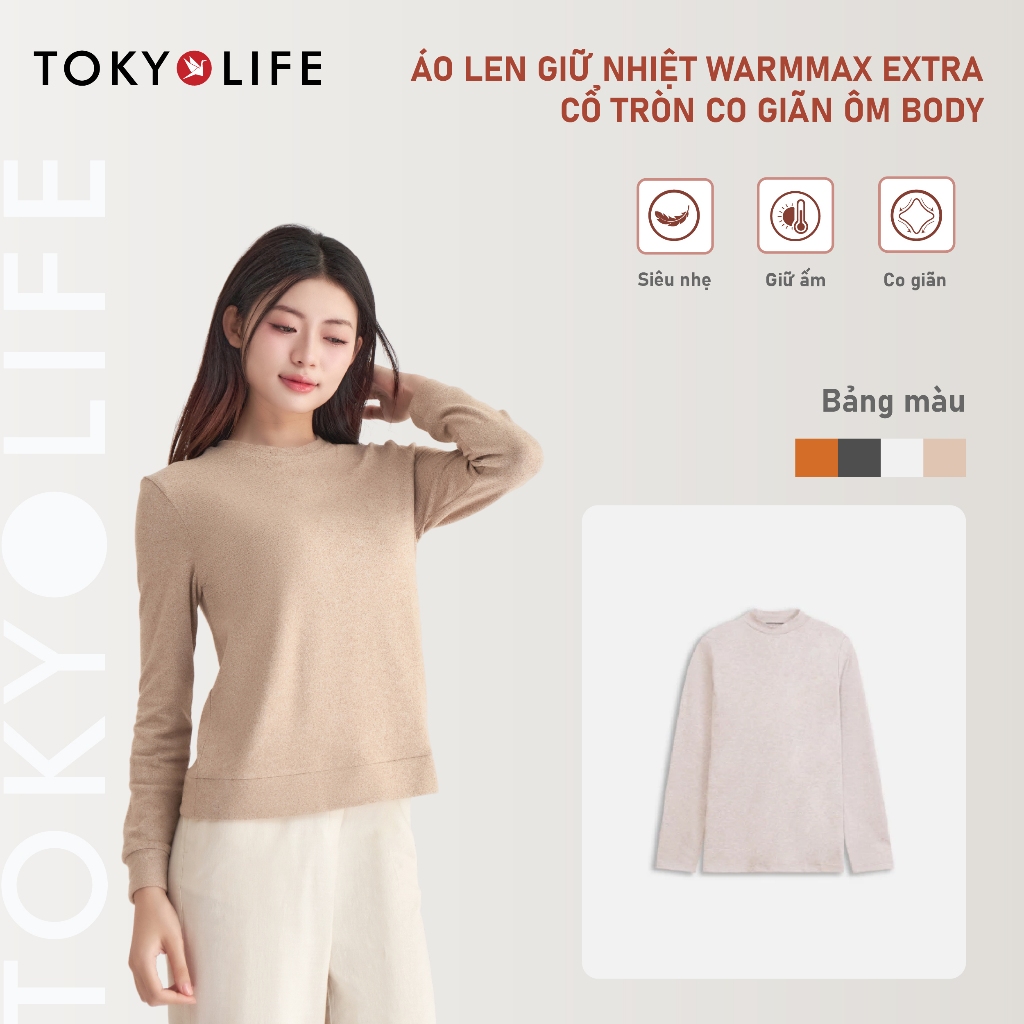 Áo len giữ nhiệt Nữ WarmMax Extra TOKYOLIFE cổ tròn gấu bo vải co giãn ôm body giữ ấm cả ngày 400025