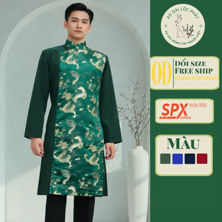 Áo Dài Cách Tân Nam Gấm Phối Hoạ Tiết Rồng Lượn-Áo Dài Lộc Phát