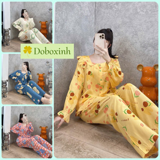  Đồ Bộ Tole Nữ Bộ Lanh Mặc Nhà Pyjama Tay Dài Quần Dài Cổ Vuông VNXK  40-68kg  doboxinh 