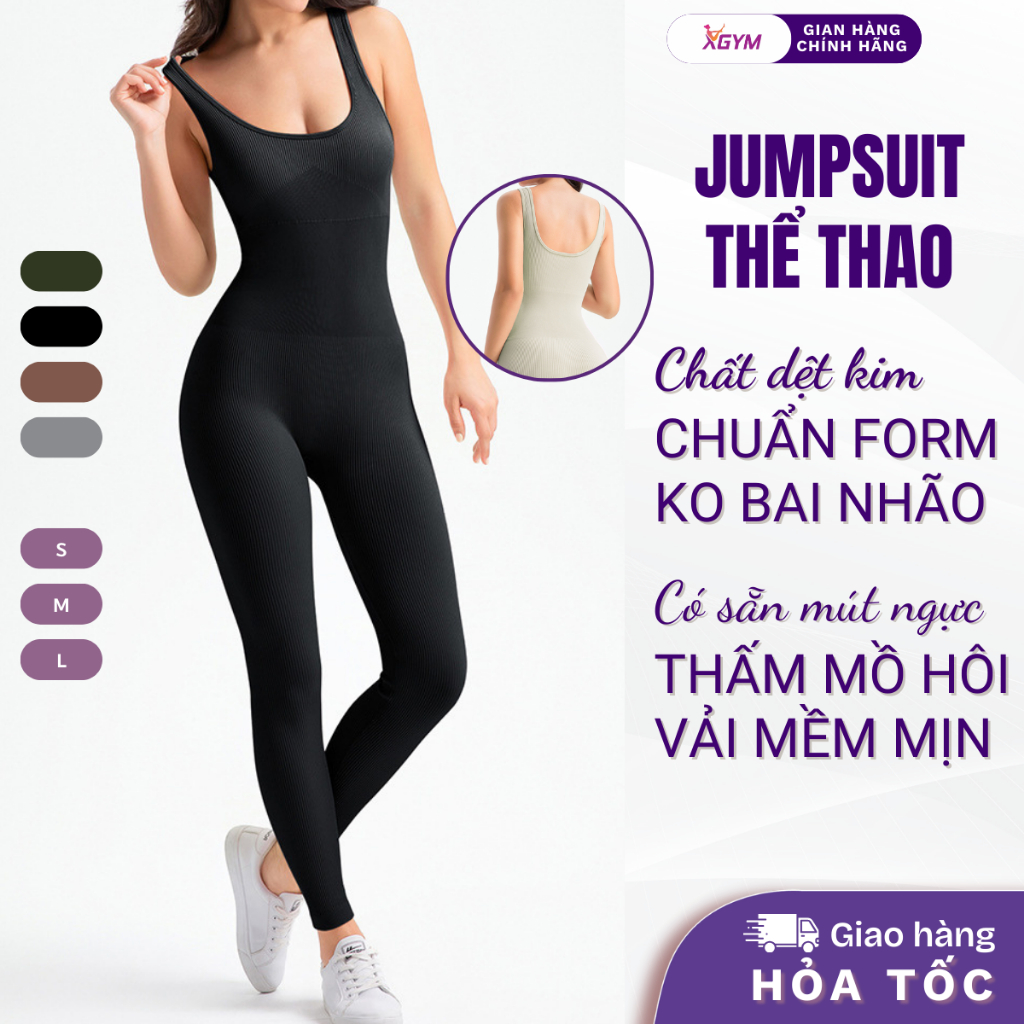 Bộ đồ jumsuit áo liền quần dài thể thao nữ XGYM chất dệt kim, tập gym, yoga, chạy bộ, đạp xe X2113