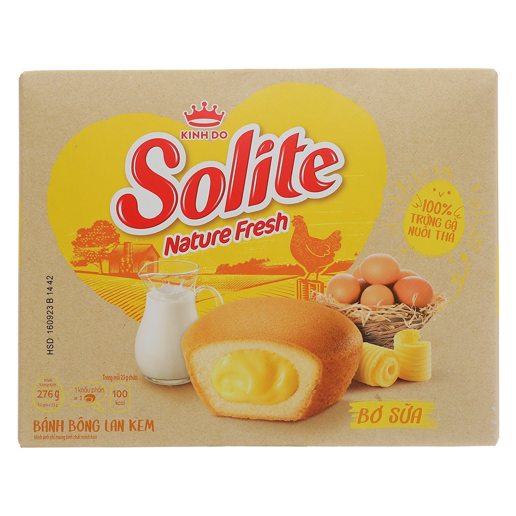 Bánh bông lan tròn kem vị bơ sữa Solite hộp 276g (12 cái)
