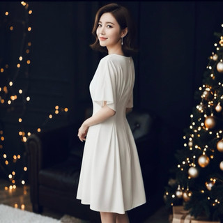 Đầm trắng cổ V xếp li eo, váy vintage (kèm hình thật)