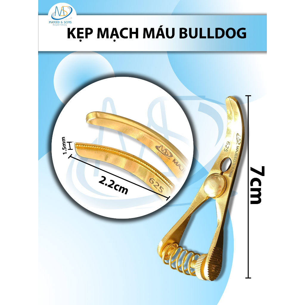 Kẹp mạch máu bulldog 7cm Cong, Dài 7cm kẹp D2,2 R1,5mm