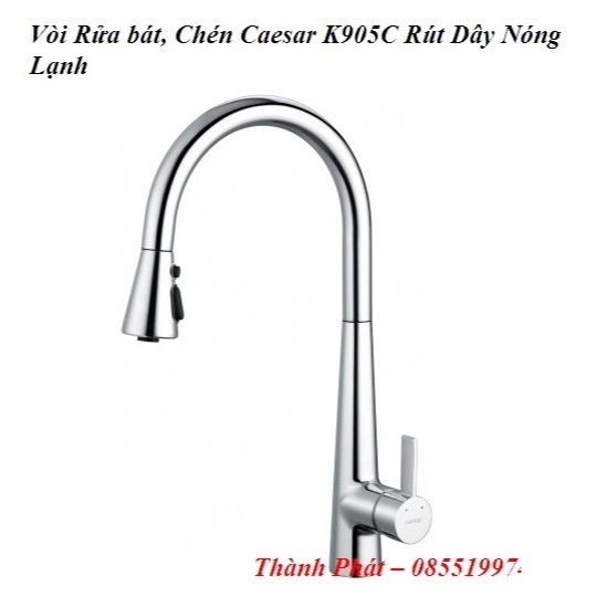 HappyHomeHn1 –[CHÍNH HÃNG] Vòi Rửa Chén Bát (vòi bếp) Caesar K905C, Rút Dây Nóng Lạnh