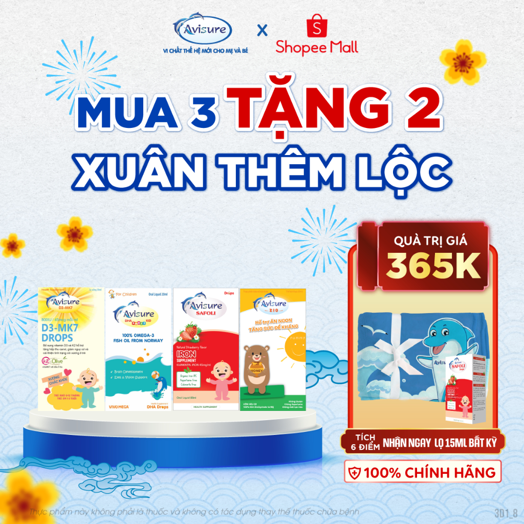 TPBVSK Bộ tứ Avisure sắt hữu cơ, D3K2, DHA Từ Dầu Cá Na Uy, Kẽm Hữu Cơ Cho Bé