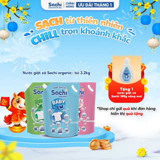  Nước Giặt Xả Em Bé Sachi Organic – Hương Thơm Thiên Nhiên Dịu Nhẹ Cho Da Bé túi 3,2 lít 