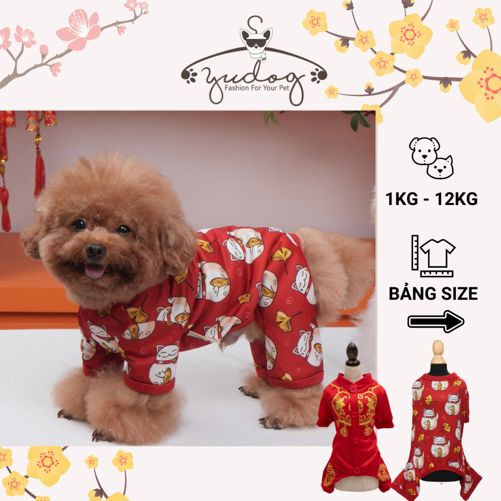 Áo tết 4 chân cho chó mèo yudog bộ liền quần Jum thun tết cho chó mèo Yudog