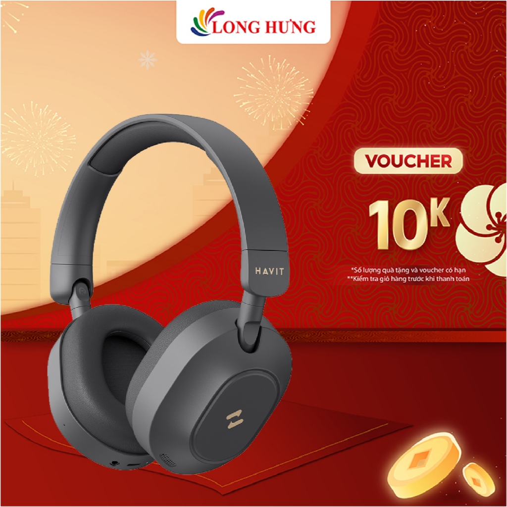 Tai nghe chụp tai không dây Havit H668BT - LIFE NC01H, màu Đen, chống ồn chủ động ANC, Bluetooth 5.4