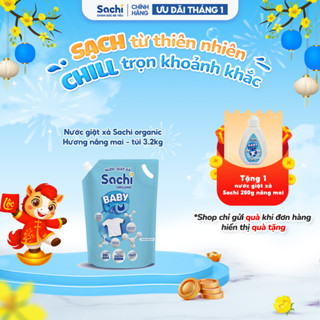  Nước Giặt Xả Cho Bé Sachi Organic Hương Nắng Mai Thơm Dịu Nhẹ Làm Sạch Vết Bẩn - Túi 3.2kg 
