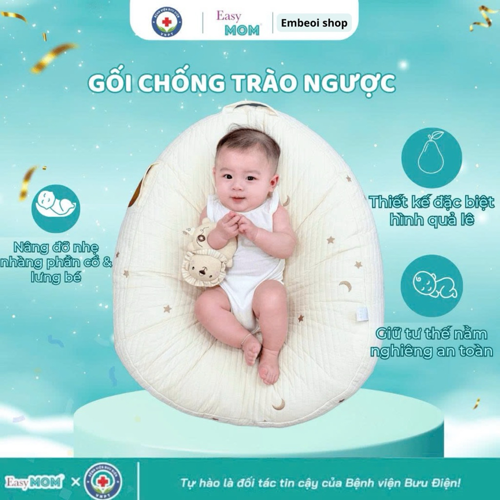 GỐI CHỐNG TRÀO NGƯỢC EASY MOM CHO BÉ SƠ SINH – ĐỘ DỐC 30° HÌNH QUẢ LÊ THOÁNG KHÍ