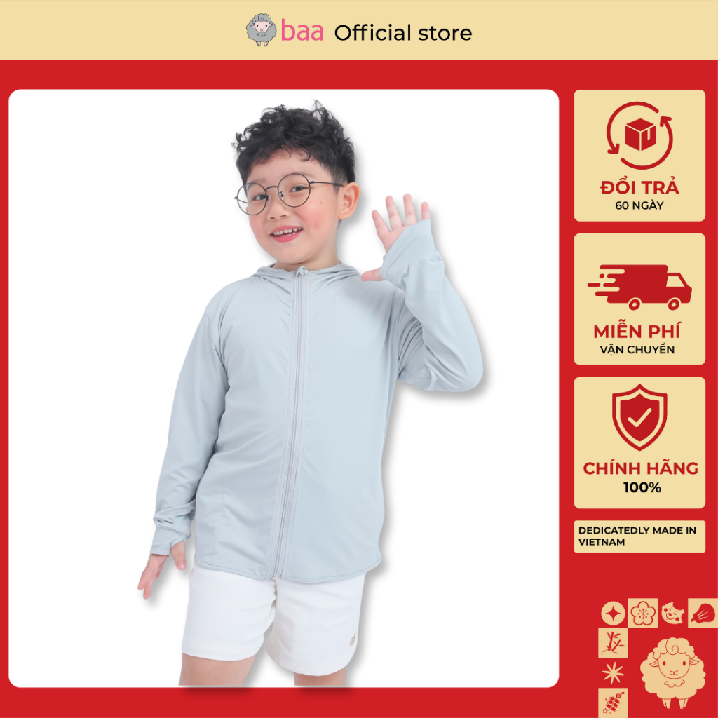 Áo khoác chống nắng cho bé trai, áo khoác có nón chống tia UV cho bé Baa Baby từ 1 - 10 tuổi - AK15D