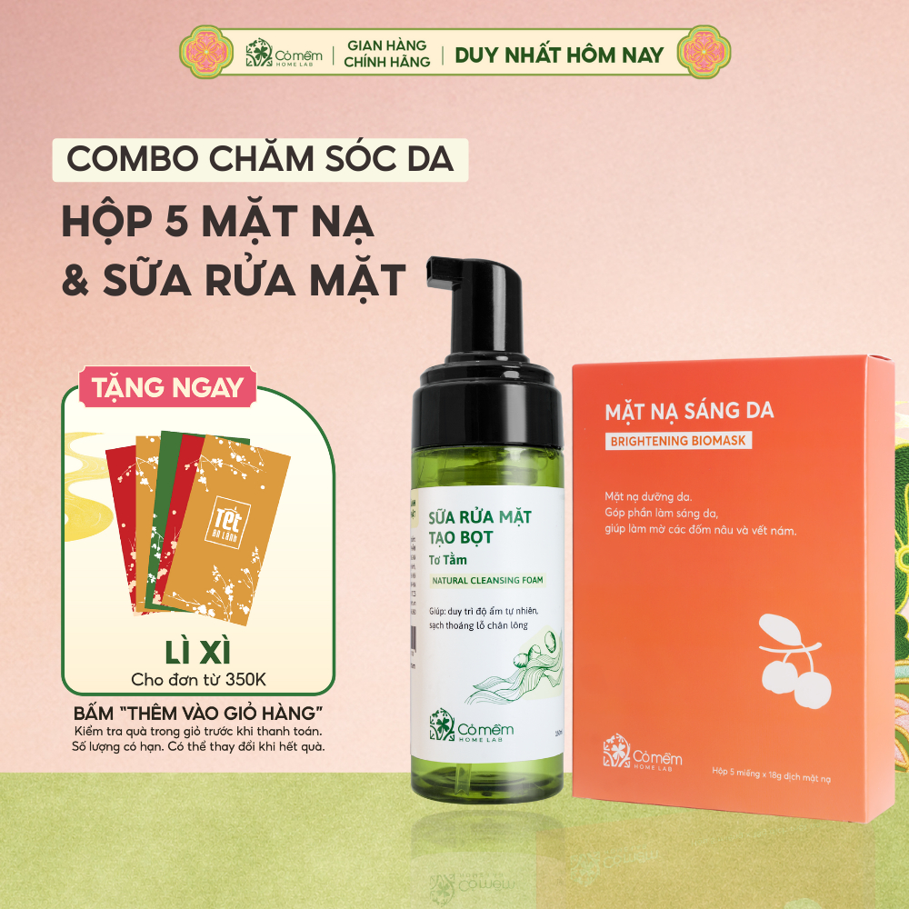  Combo Làm Sạch Sữa Rửa Mặt Và Hộp 5 Mặt Nạ Thạch Dừa Cỏ Mềm 