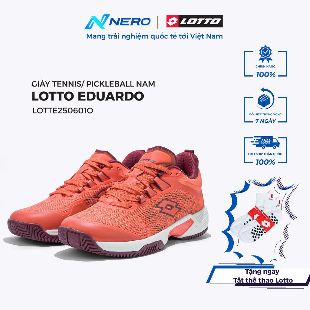 GIÀY TENNIS/ PICKLEBALL NAM LOTTO EDUARDO LOTTE250601O thương hiệu Ý.  Siêu nhẹ, êm chân, thoáng khí