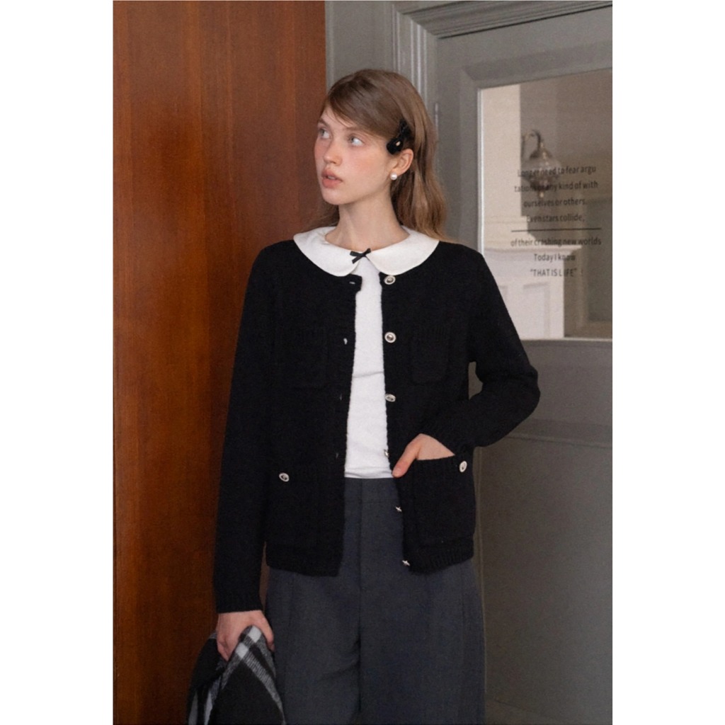 [EGGKA] Áo khoác len cổ tròn có túi