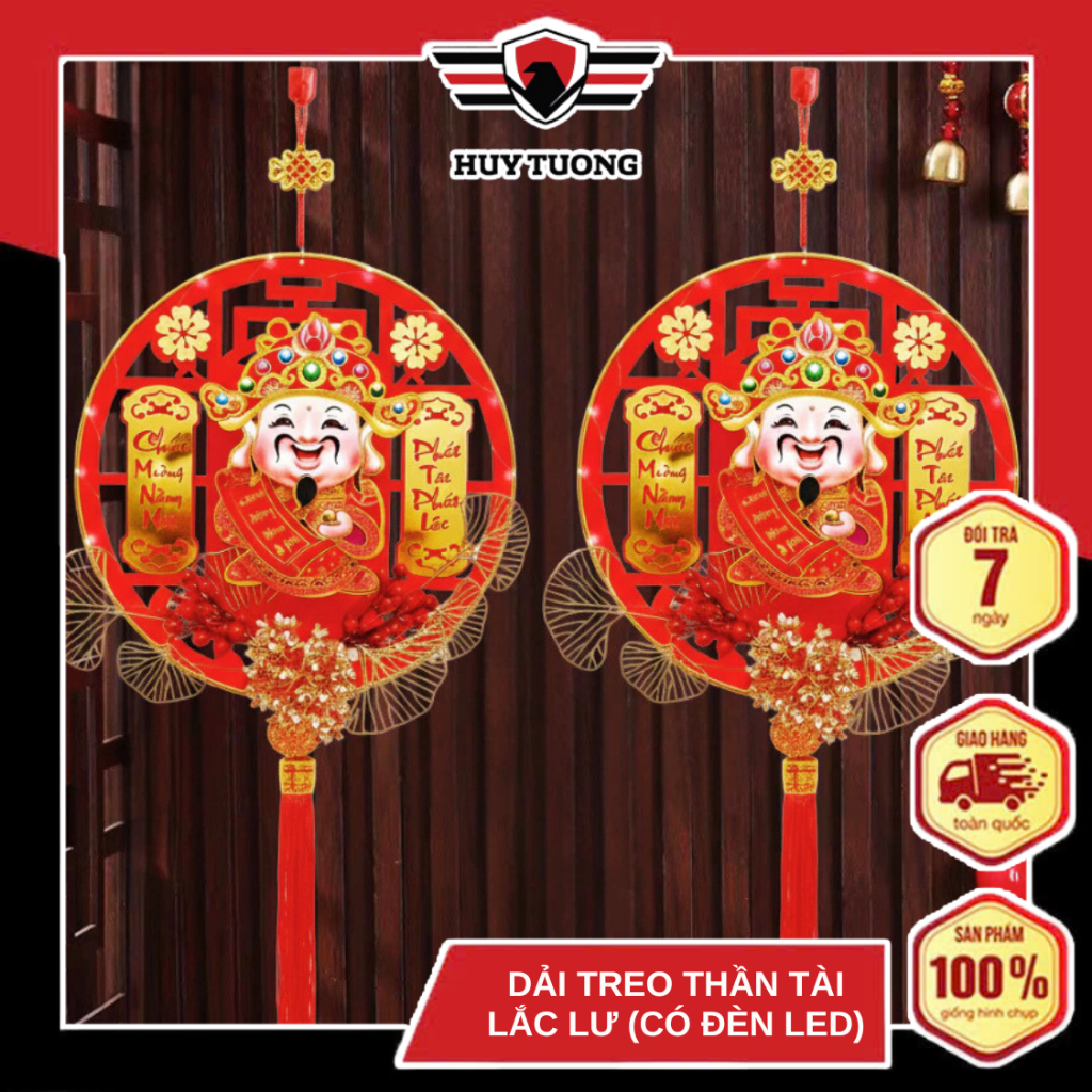   Có Đèn  Dải Treo Ông Thần Tài Lắc Đầu Có Đèn Led Dây Treo Thần Tài Lắc Lư Phúc Lộc Thọ Tết 2026 38x38cm - Huy Tưởng 