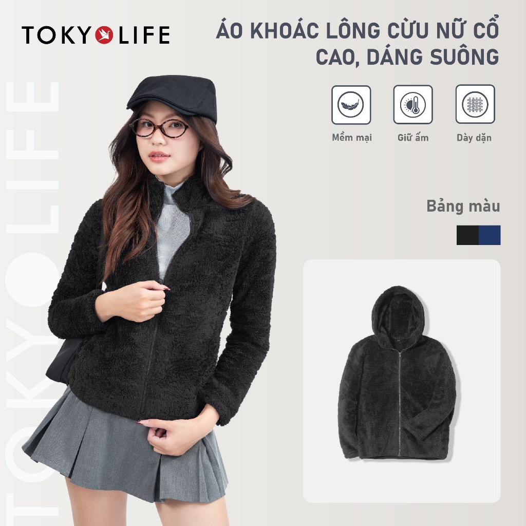 [KO MŨ - TĂNG 1 SIZE] Áo khoác NỮ lông cừu nhân tạo cổ cao dài tay TOKYOLIFE 40000178
