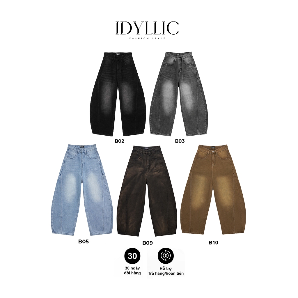 Quần Jean Ống Bí Cho Nữ Dễ Phối Cá Tính Chất Liệu Denim Đứng Form Wash Vintage Quần Rộng IDYLLIC | BigBuy360 - bigbuy360.vn
