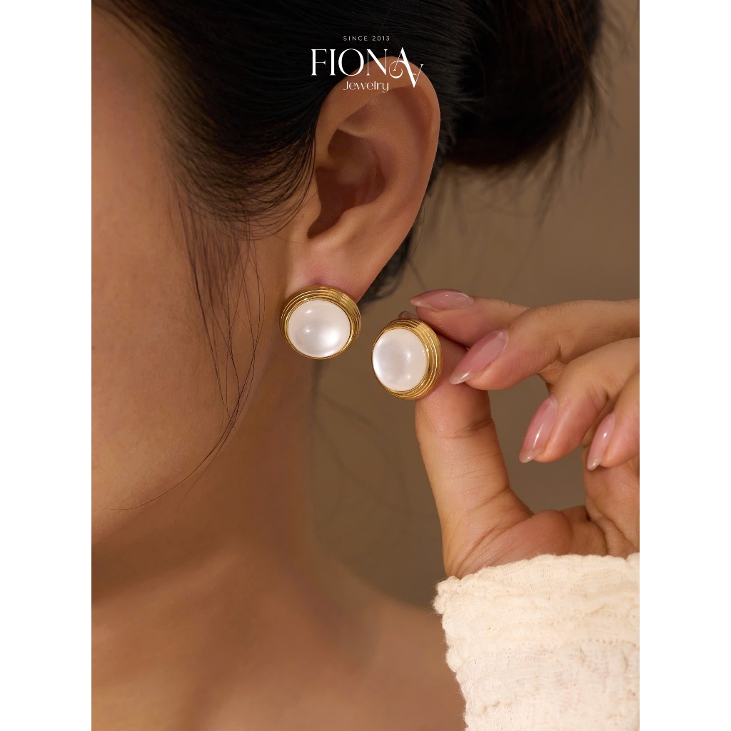 Khuyên tai nữ New Moon sang trọng cổ điển thép không gỉ Fionaa Jewelry