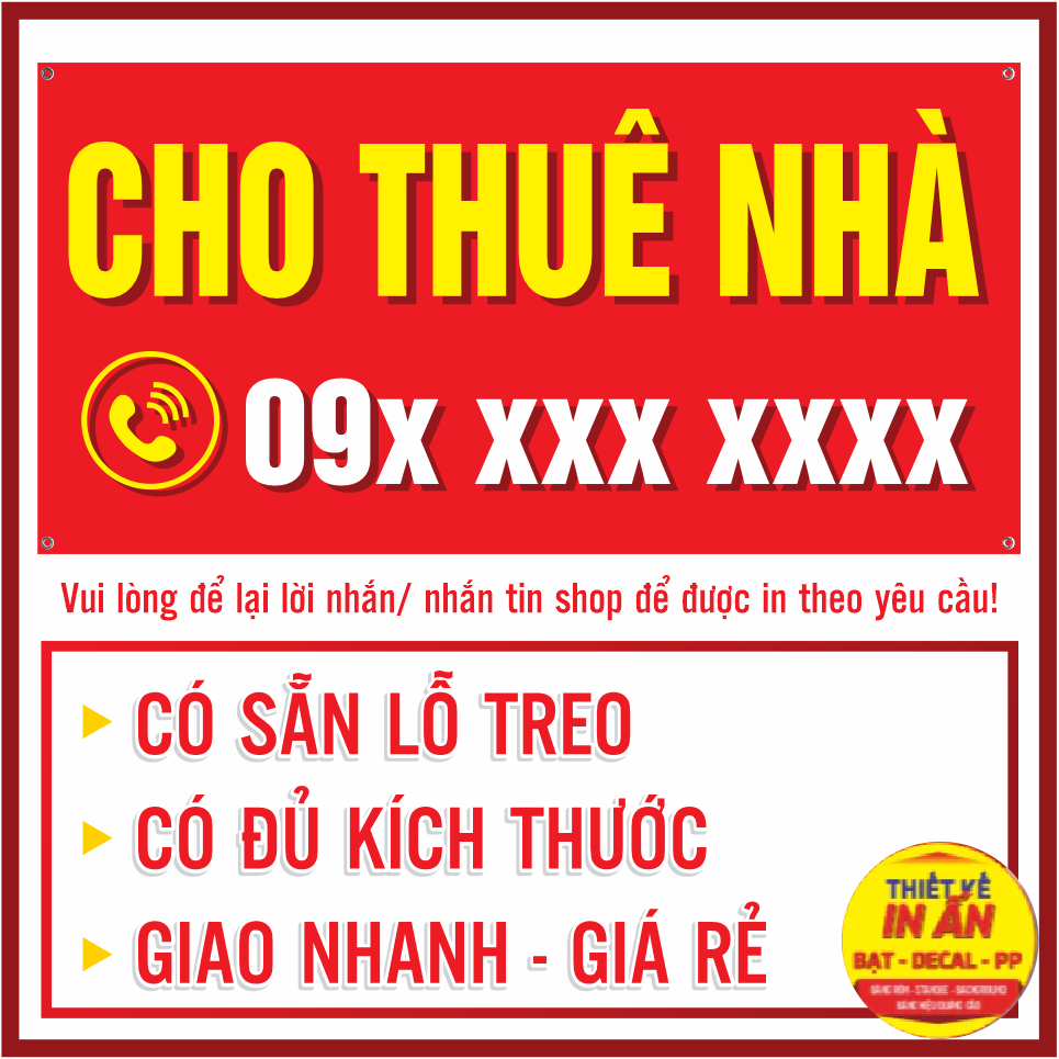 In bạt CHO THUÊ NHÀ-XƯỞNG -MẶT BẰNG, in hiflex, in bảng hiệu, băng rôn, bạt chịu nhiệt, [FREE THIẾT 
