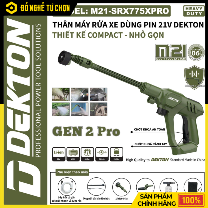 [THÂN] Máy Xịt Rửa Xe Pin 21V Dekton M21-SRX775PRO – Motor 775 – 40Bar – Hàng Chính Hãng Có VAT