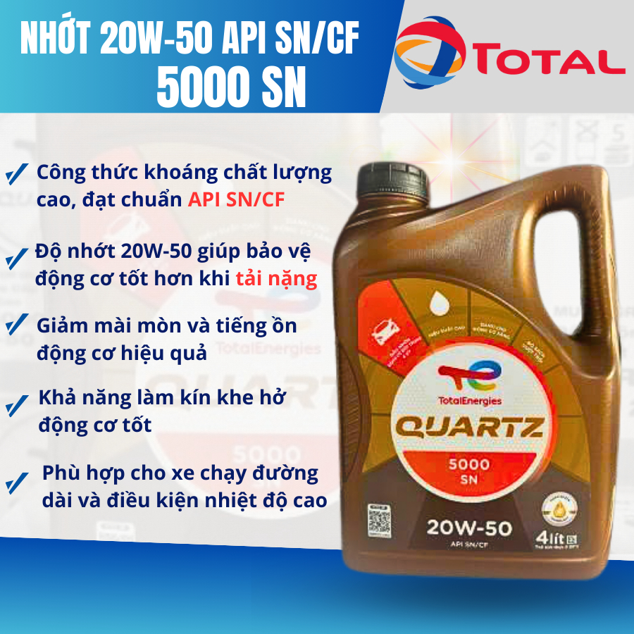 Nhớt Total Quartz 5000 SN 20W-50 API SN/CF