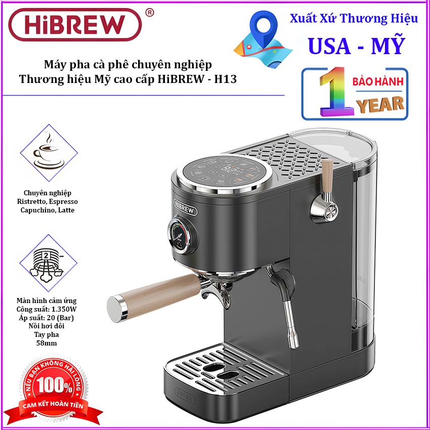 Máy pha cà phê Cappuccino, Ristretto, Espresso, Latte chuyên nghiệp. Thương hiệu Mỹ cao cấp HiBREW