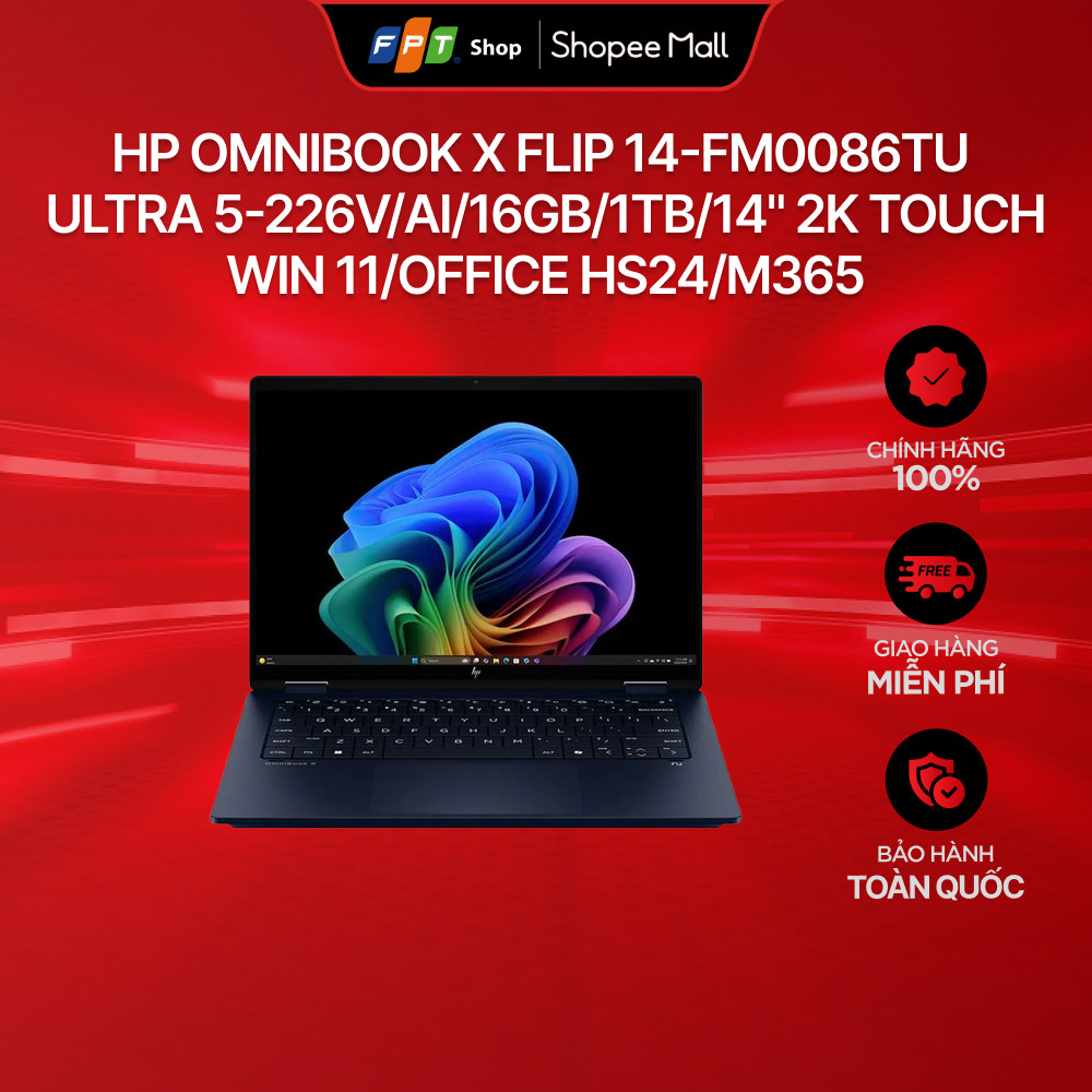 [Bảo hành toàn quốc] Laptop HP OmniBook X Flip 14-fm0086TU Ultra 5-226V/AI/16GB/1TB/14" 2K Touch/W11