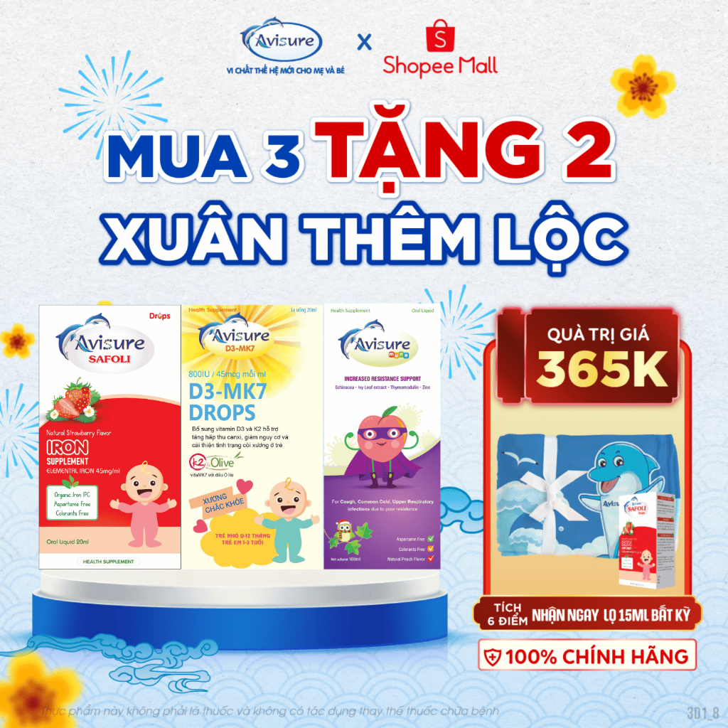 Bộ ba hộp Avisure D3MK7 - Sắt - Tăng đề kháng Muno cho bé