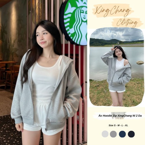 Áo Hoodie Zip Nỉ 2 Da Vải Trơn Chống Nắng Tốt Form Rộng Nữ | 𝑿𝒊𝒏𝒈𝑪𝒉𝒂𝒏𝒈