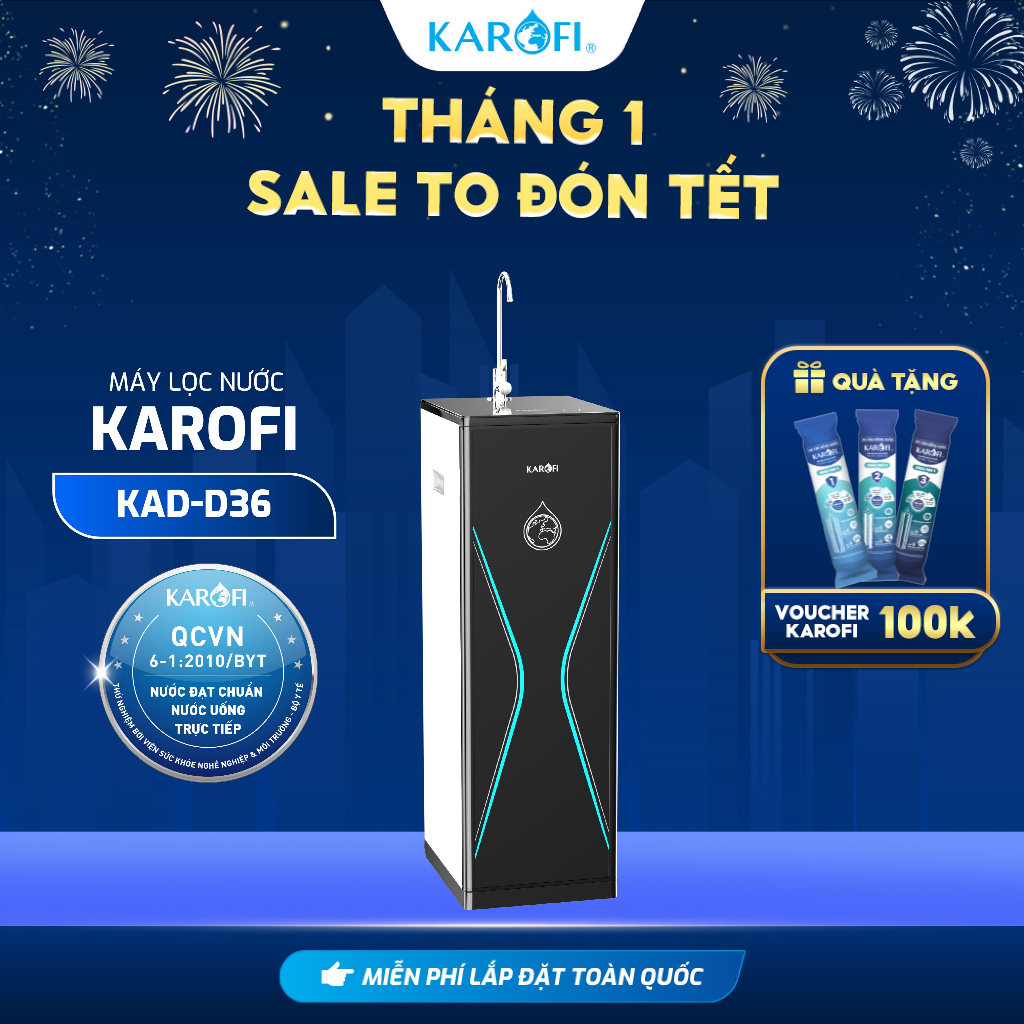 [TẶNG BỘ LÕI] Máy lọc nước RO Mỹ 10 lõi KAROFI KAQ-D36 - Cụm lõi Smax hiệu suất cao - Lắp miễn phí