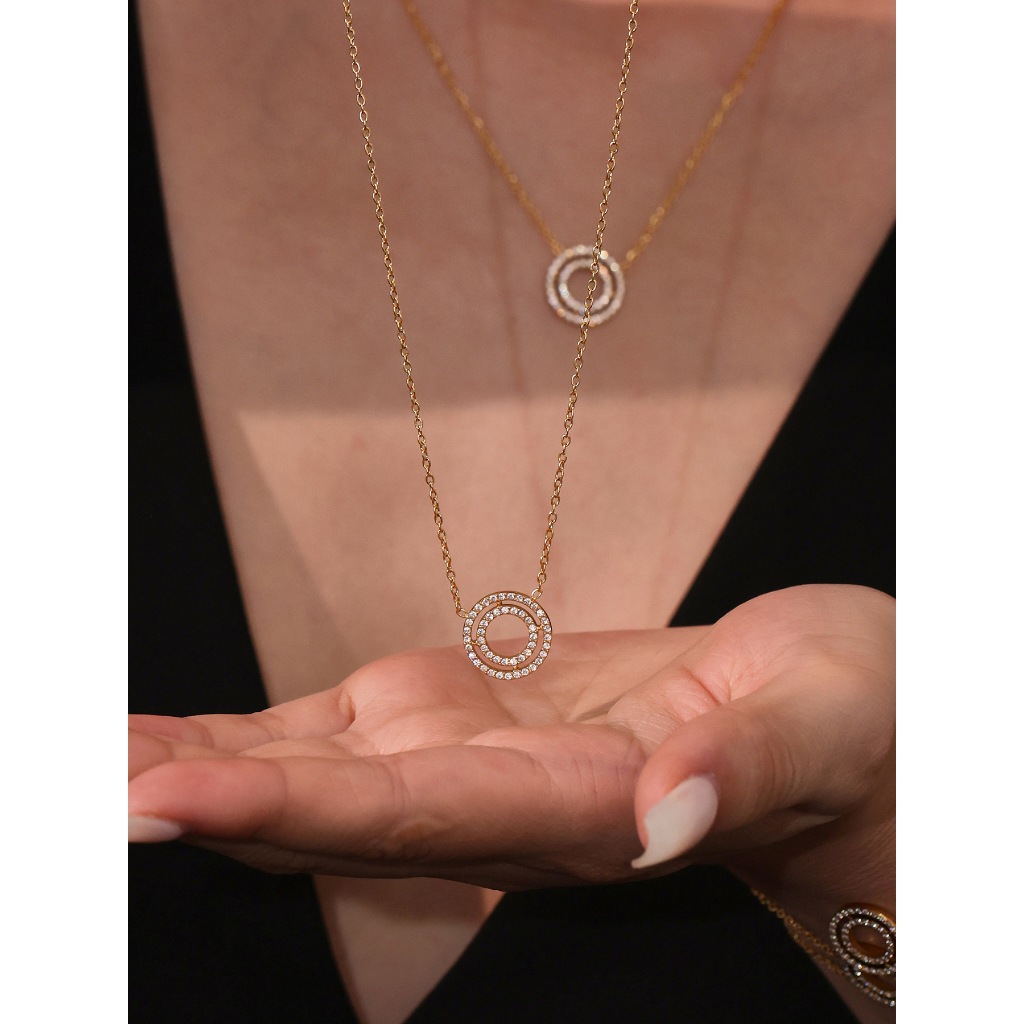 Fionaa Jewelry Vòng cổ nữ Circular đá vàng zircon thiết kế tinh tế thanh lịch phù hợp nhiều dịp