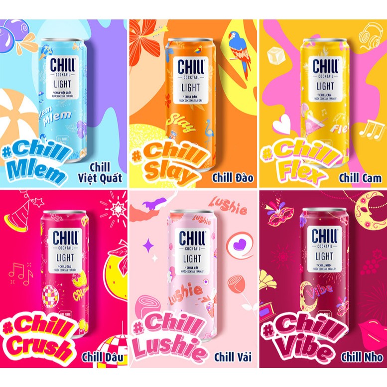 (Mẫu mới)Lốc 6 lon Chill Cocktail mix vị 320ml/lon