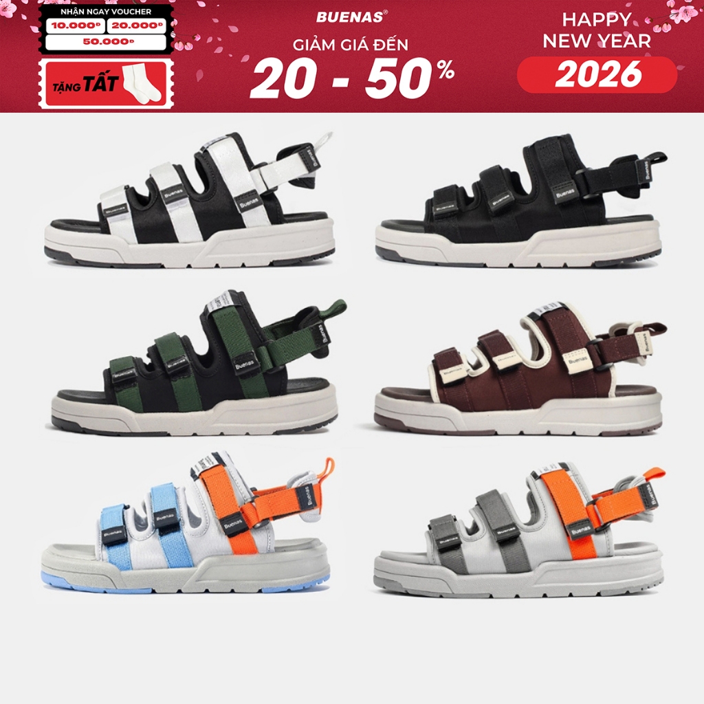 Giày sandal Buenas Signature 6879 - dép quai hậu nam nữ unisex đi học quai ngang đế cao 4cm