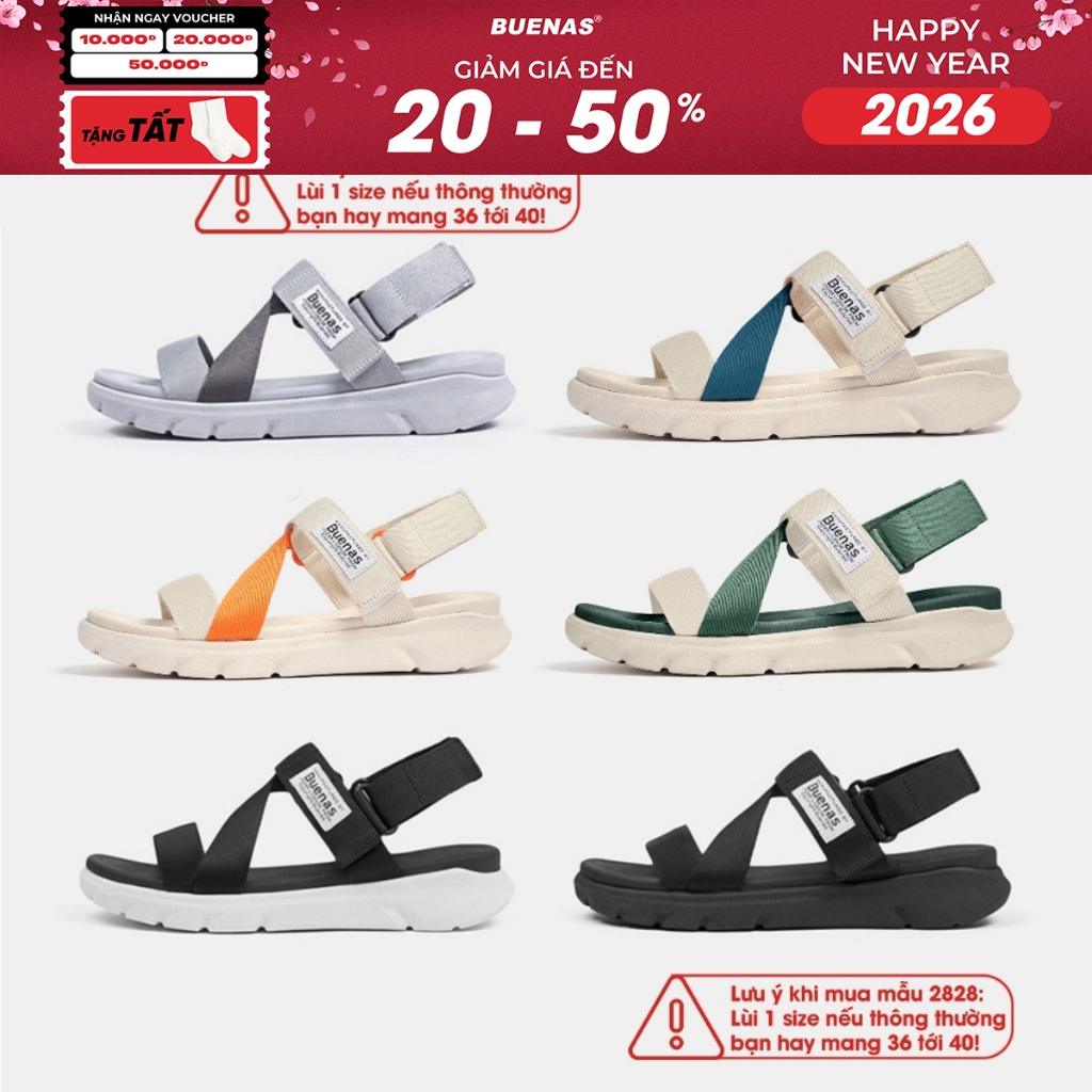 Giày sandal 2828 quai hậu nam nữ Buenas Alpha đi học đế cao 4cm