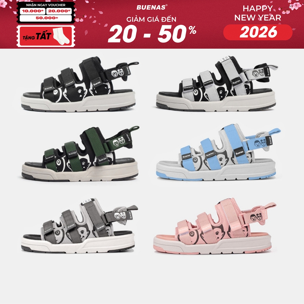 Giày sandal Buenas 6868 CARTOON nam nữ - dép quai hậu đi học quai ngang Buenas Sport đế cao 4cm