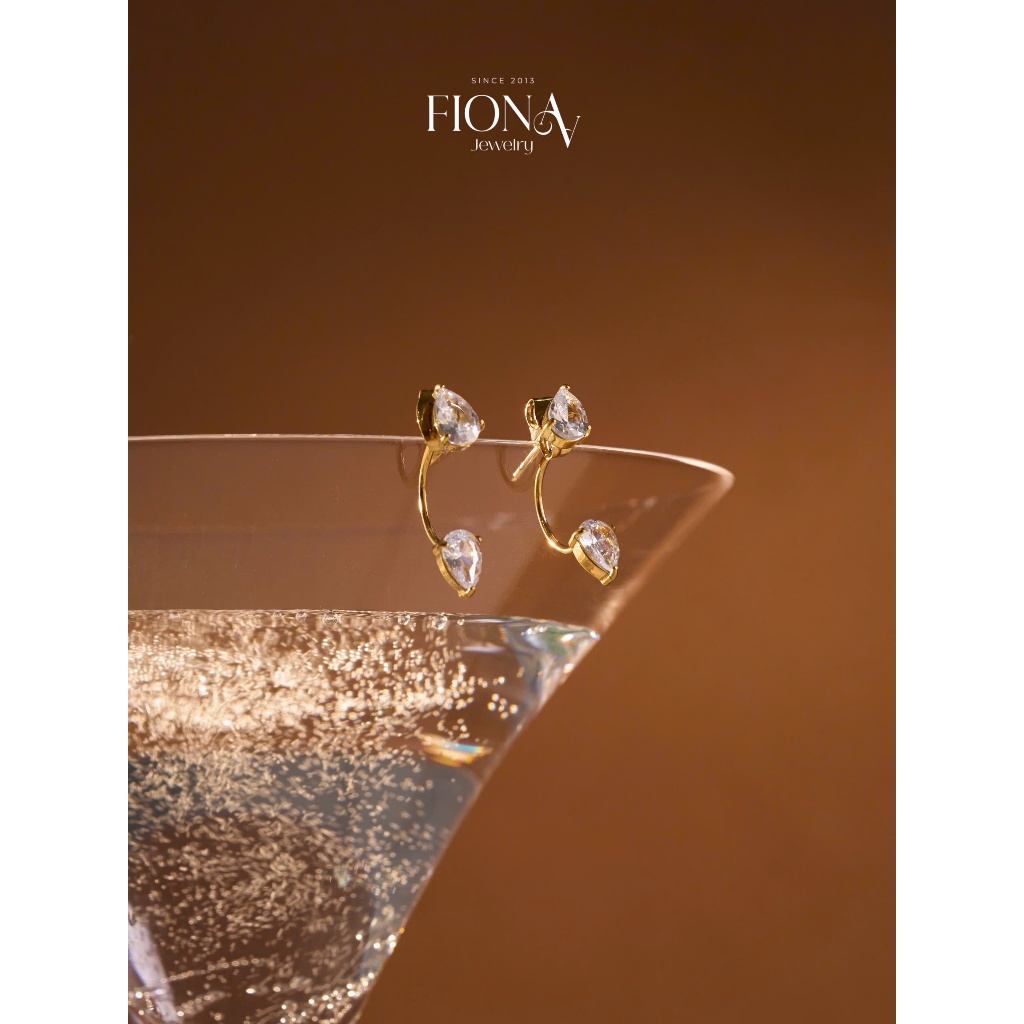 Fionaa Jewelry Khuyên Tai Drop Ear Jacket Lấp Lánh Tinh Tế 2 Kiểu Đeo Thép Không Gỉ Kết Hợp Đá Zirco