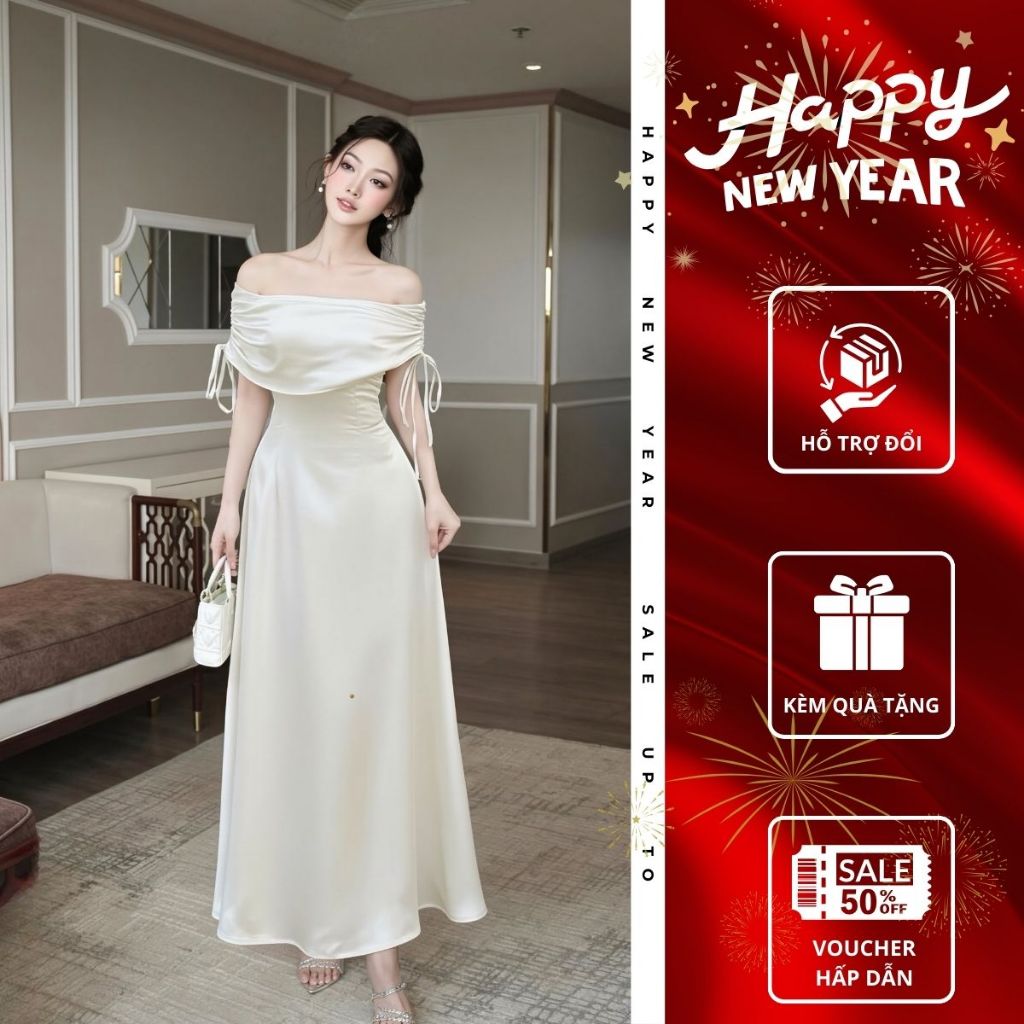 Đầm lụa đi tiệc phong cách thanh lịch nhẹ nhàng Emili Lux váy lụa dài thiết kế mới mùa thu V553