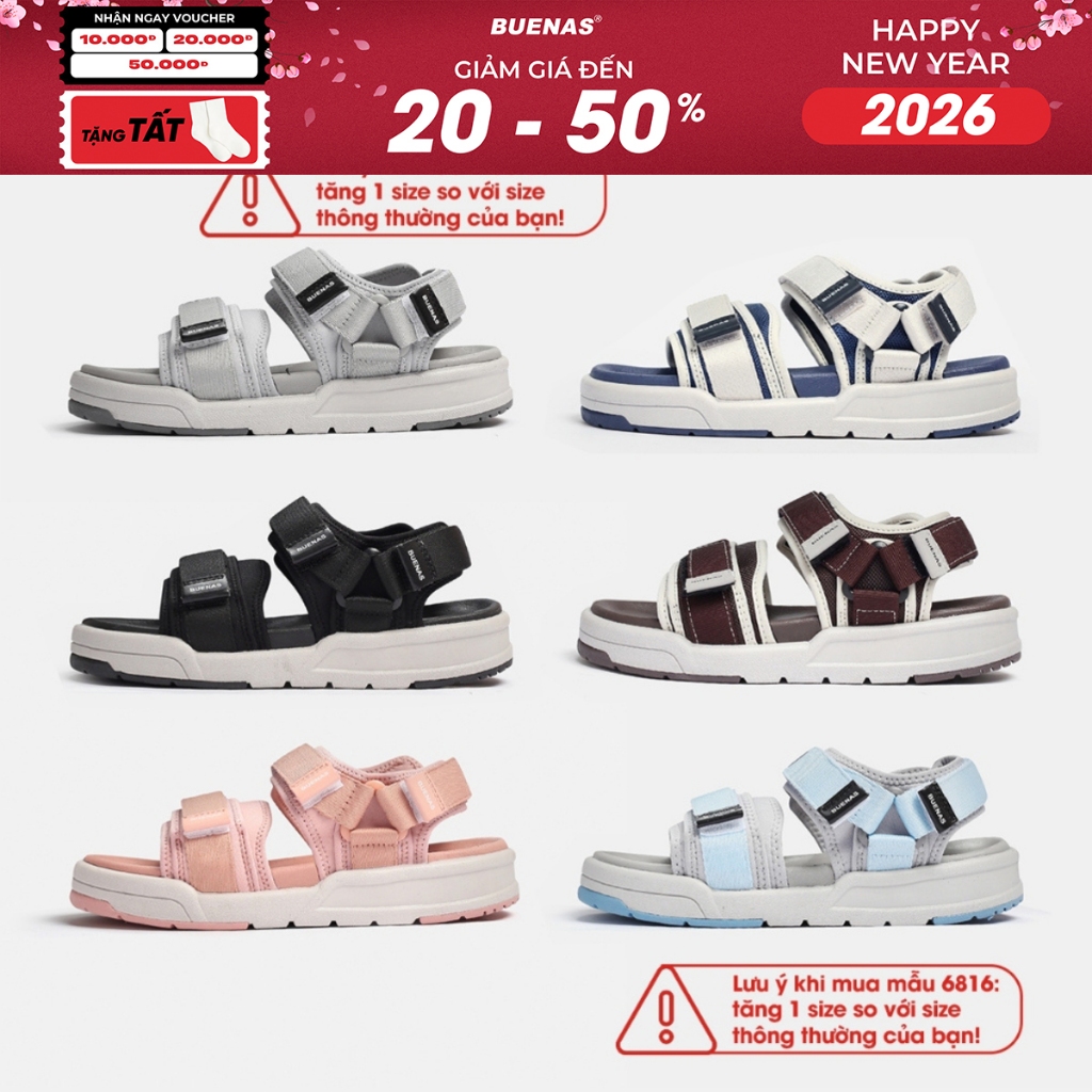 [TĂNG 1 SIZE] Giày sandal Buenas 6816 Pegasus nam nữ đi học quai ngang  - dép quai hậu unisex đế cao