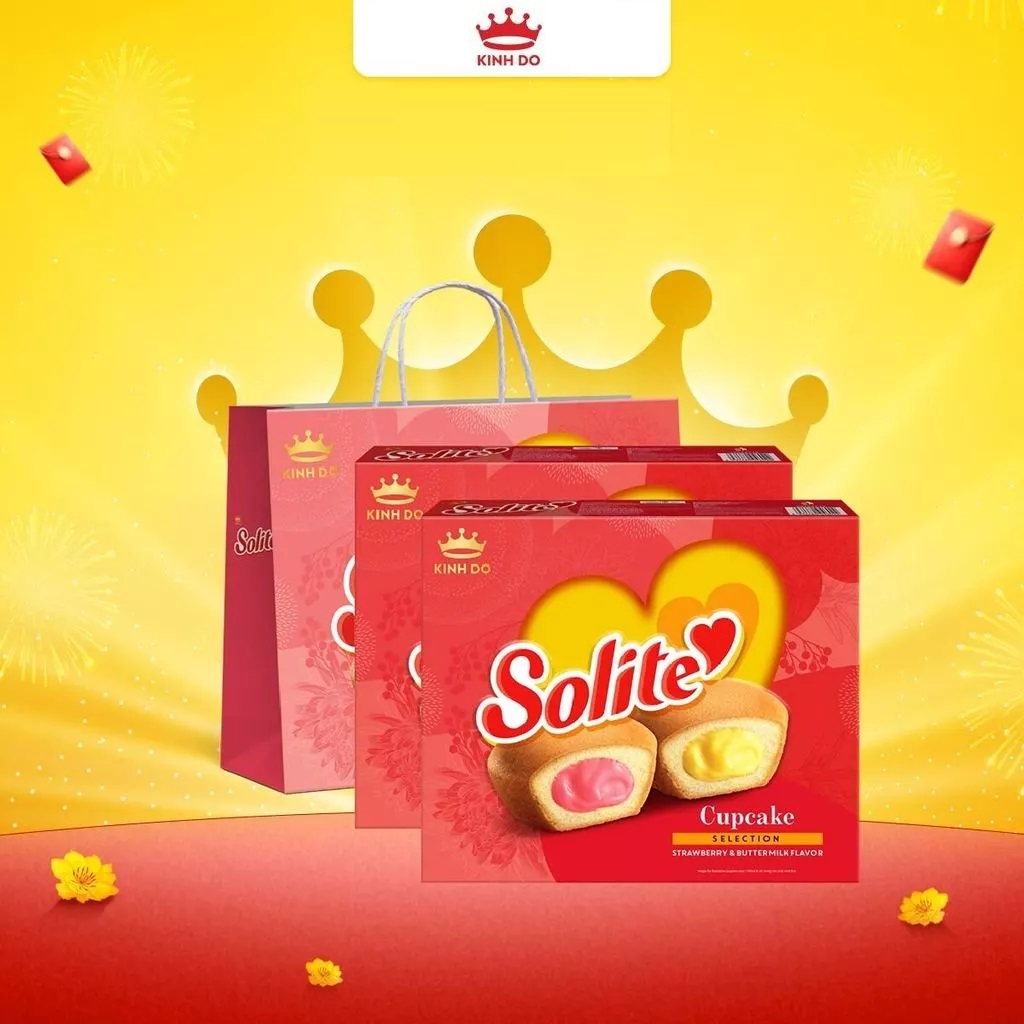 Combo 2 Hộp Solite Bánh Bông Lan Tròn Kem Vị Bơ Sữa-Dâu, Lá Dứa Dâu