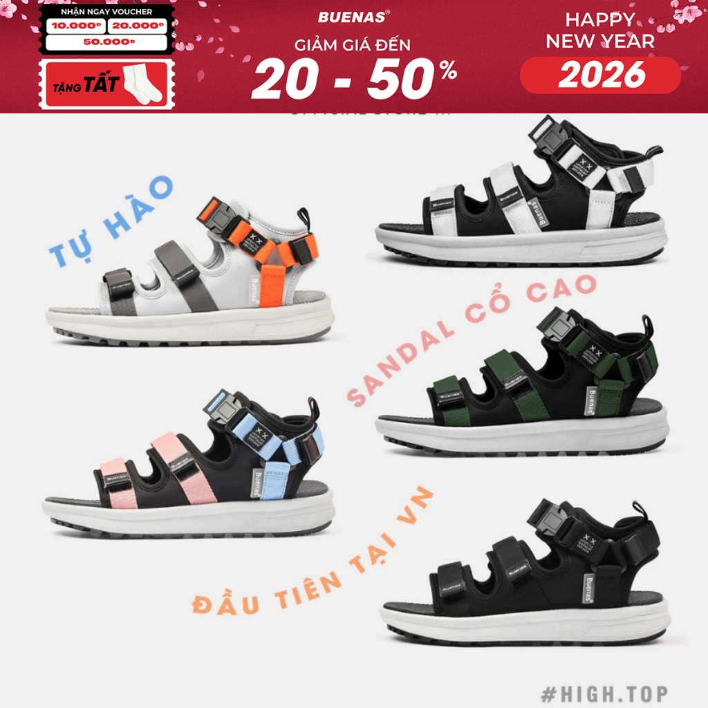 [TĂNG 1 SIZE] Giày sandal Buenas 3979 CỔ CAO dép quai hậu cổ cao nam nữ unisex đi học quai ngang