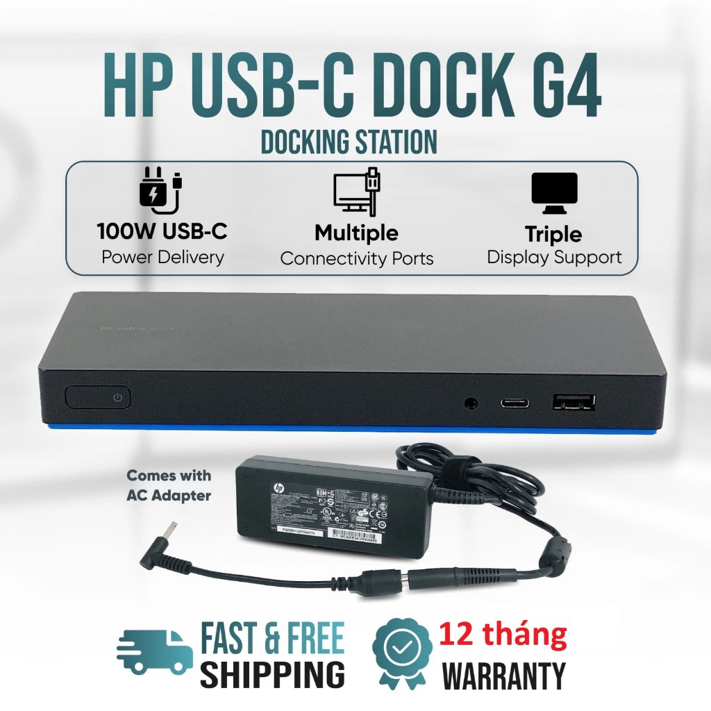 Dock HP USB-C G4 - Bộ chuyển đổi HP USB-C G4 ( HSTNN-U601) mở rộng tối đa 3 màn hình cho Laptop HP, 
