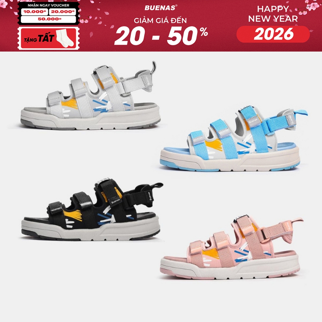 Giày sandal Buenas 6818 CRAYON quai ngang trẻ trung - dép quai hậu nam nữ học sinh đi học
