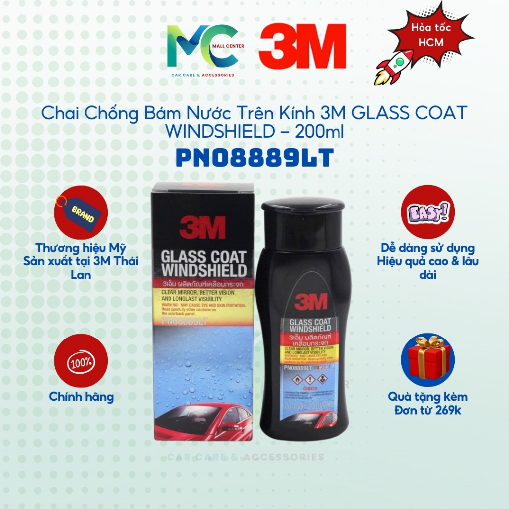 Chai Chống Bám Nước Trên Kính 3M PN08889LT GLASS COAT WINDSHIELD - 200ml