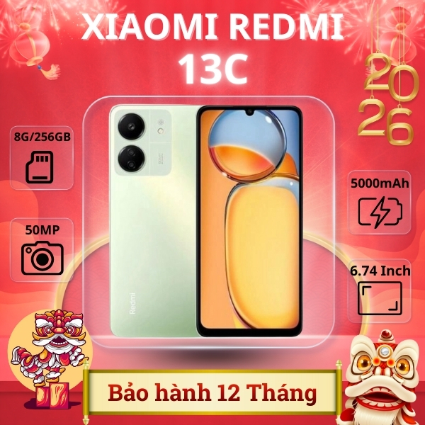 Điện Thoại Xiaomi Redmi 13C CHÍNH HÃNG 8GB/256GB - Máy Mới 100% Full Box Nguyên Seal, BH 12 Tháng