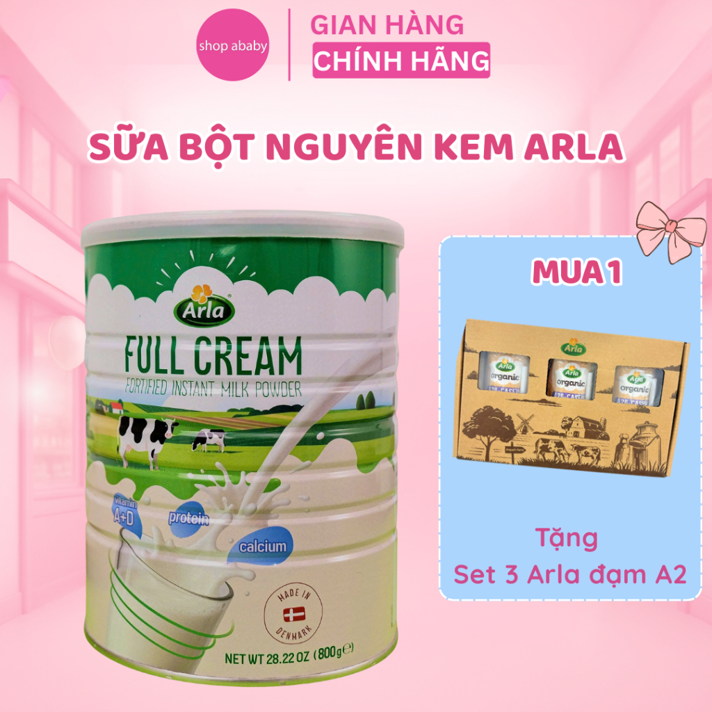[ABABY 2] [Tặng Set 3 Arla đạm A2] Sữa tươi dạng bột nguyên kem Arla Full Cream 800G/lon
