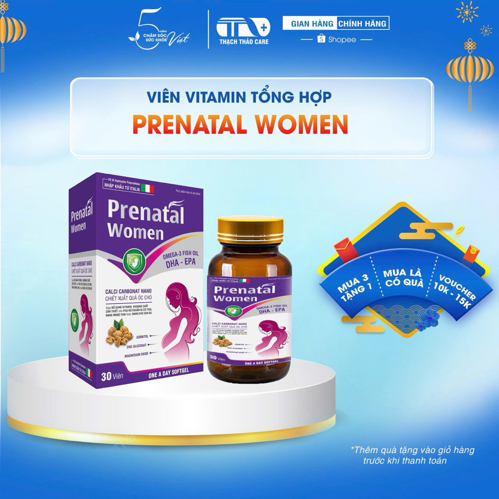 [Chính hãng] TPBVSK viên vitamin tổng hợp bầu PRENATAL WOMEN - Bổ sung Acid folic, DHA, sắt, canxi..