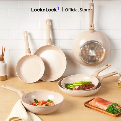 Chảo nhôm chống dính phủ ceramic LocknLock Marble Ceramic IH CAF / CAW 20/24/26/28 dùng được bếp từ - Màu be