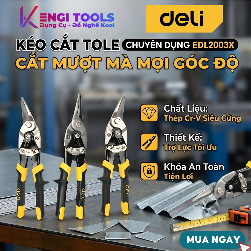 [Hàng Chính Hãng] Kéo Cắt Tôn Deli EDL20030 EDL20031 EDL20032 - Lưỡi Cắt Bằng Thép Cr-V